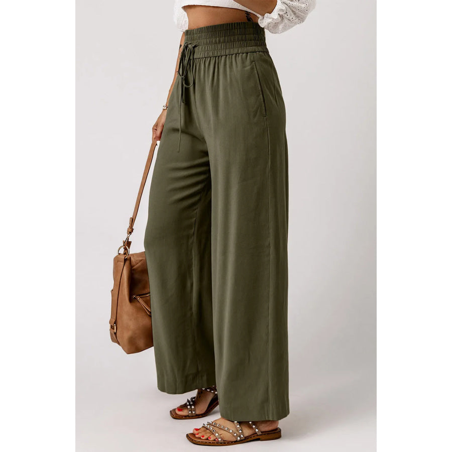 Smocked High Waist Wide Leg Pants Apparel and Accessories