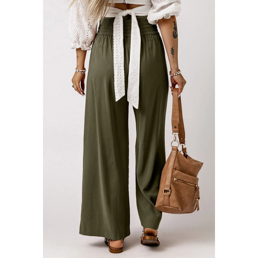 Smocked High Waist Wide Leg Pants Apparel and Accessories