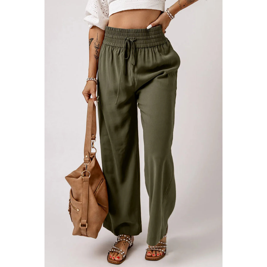 Smocked High Waist Wide Leg Pants Apparel and Accessories