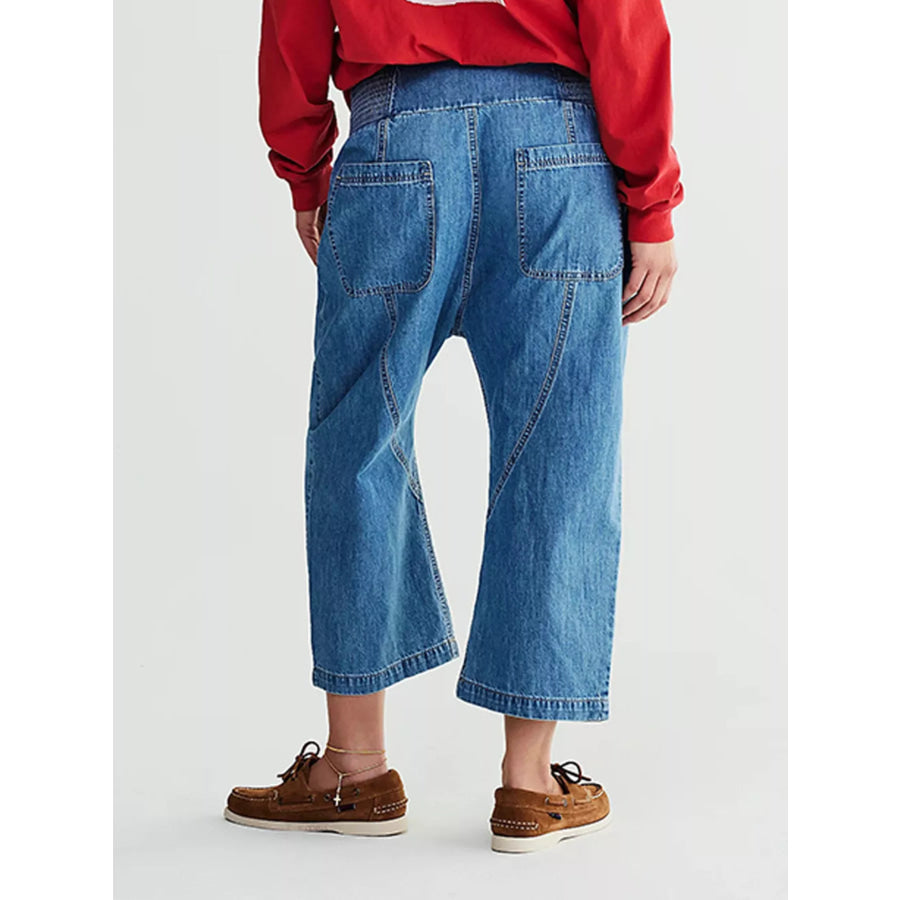 Smocked High-Waisted Wide Leg Jeans Apparel and Accessories