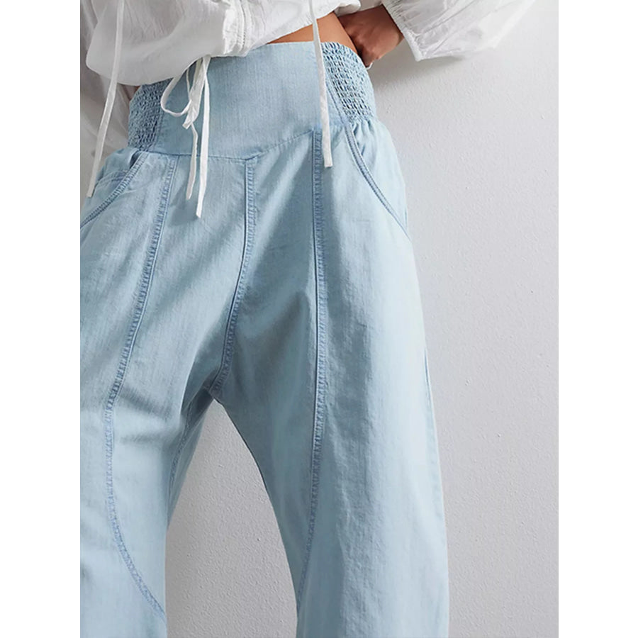 Smocked High-Waisted Wide Leg Jeans Apparel and Accessories