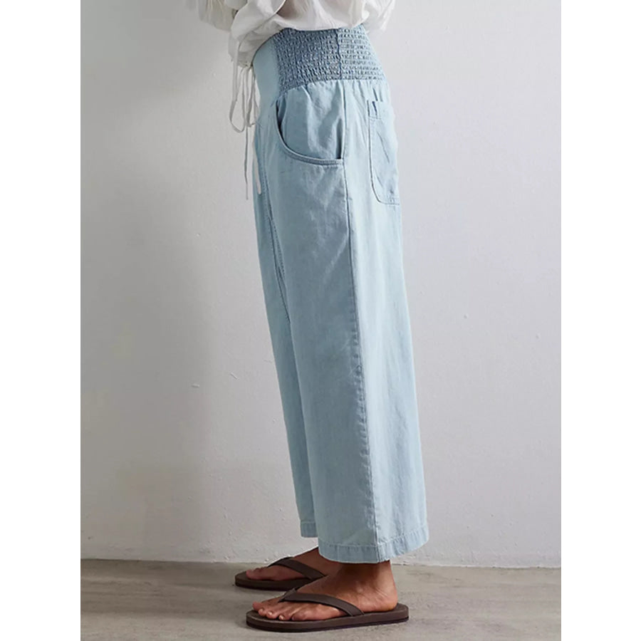 Smocked High-Waisted Wide Leg Jeans Apparel and Accessories