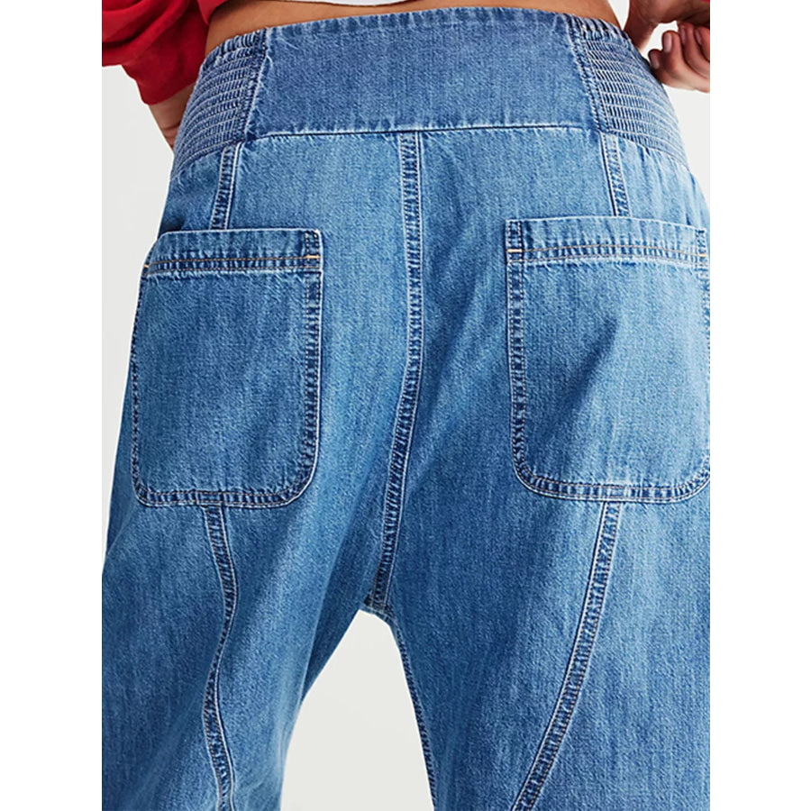 Smocked High-Waisted Wide Leg Jeans Apparel and Accessories