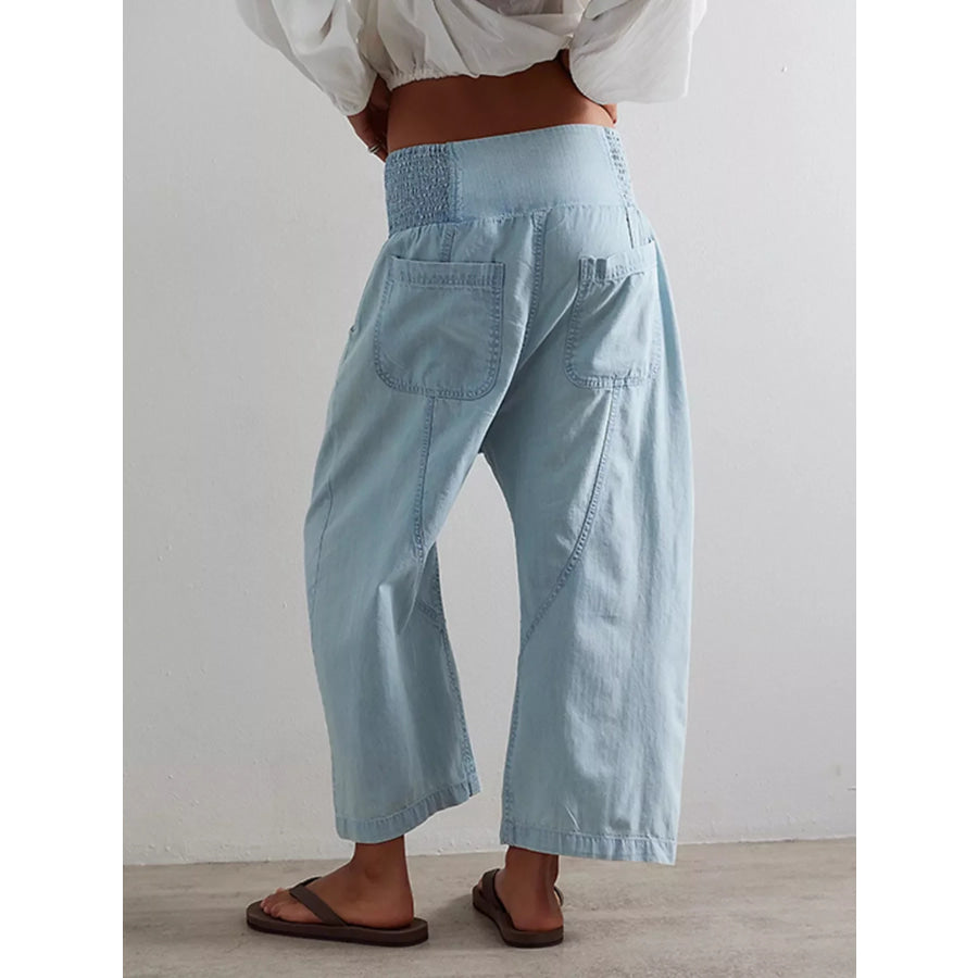 Smocked High-Waisted Wide Leg Jeans Apparel and Accessories