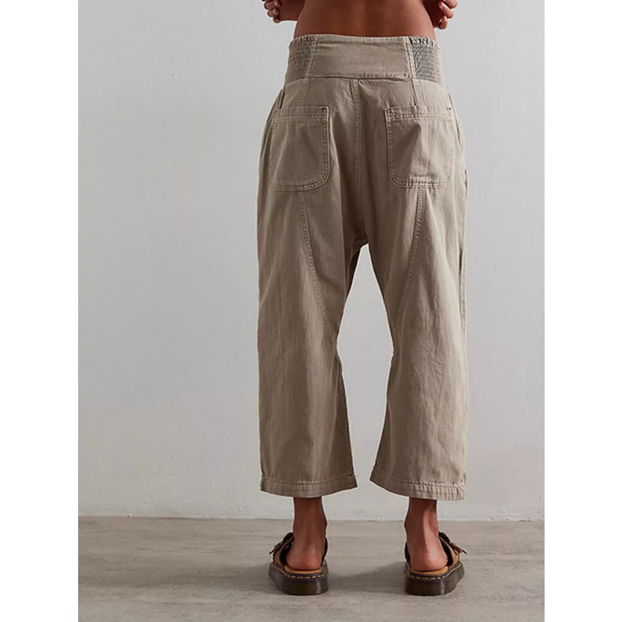 Smocked High-Waisted Wide Leg Jeans Apparel and Accessories