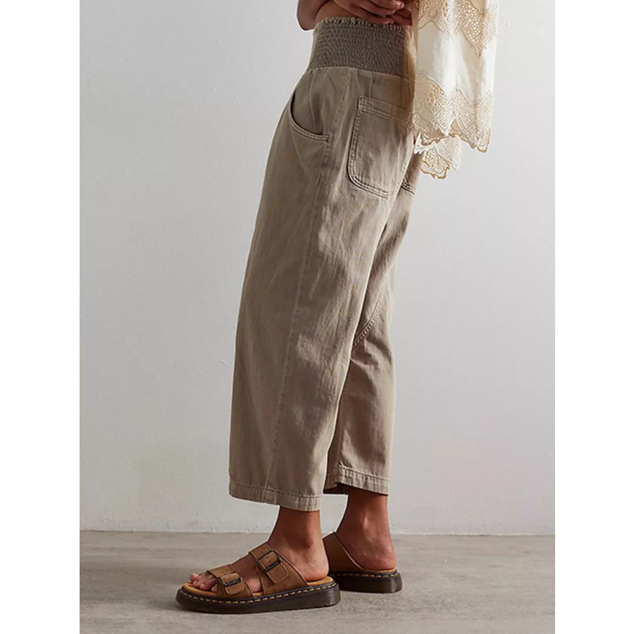 Smocked High-Waisted Wide Leg Jeans Apparel and Accessories