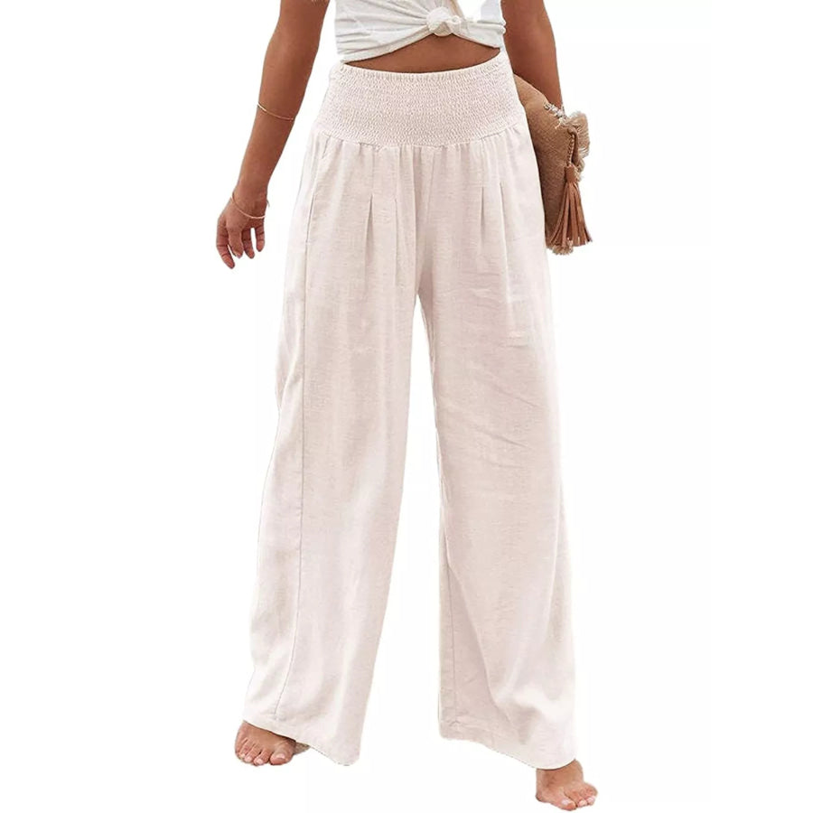 Smocked High Waisted Wide Leg Pants Apparel and Accessories