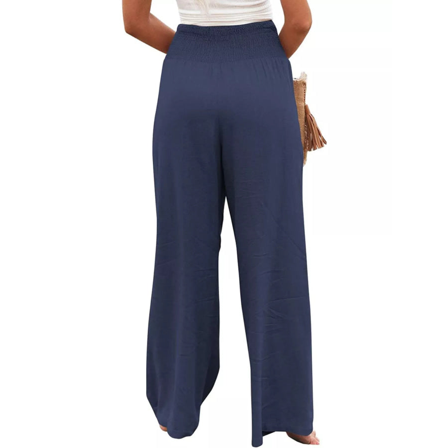 Smocked High Waisted Wide Leg Pants Apparel and Accessories