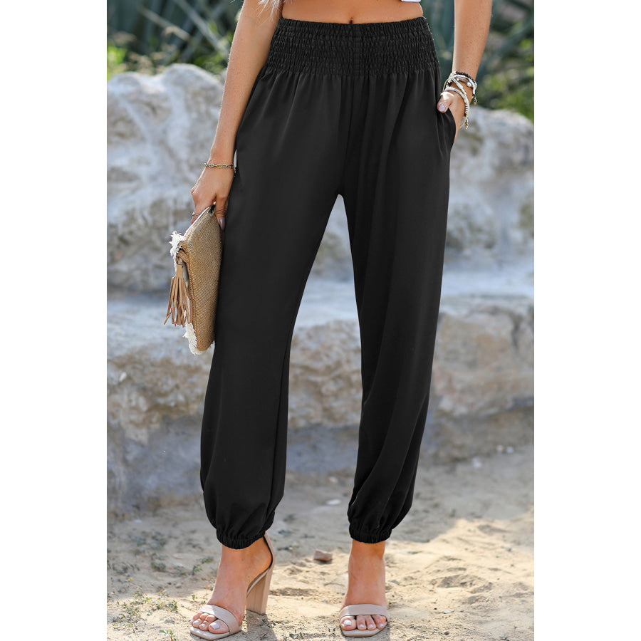 Smocked Joggers with Pockets Black / S Apparel and Accessories