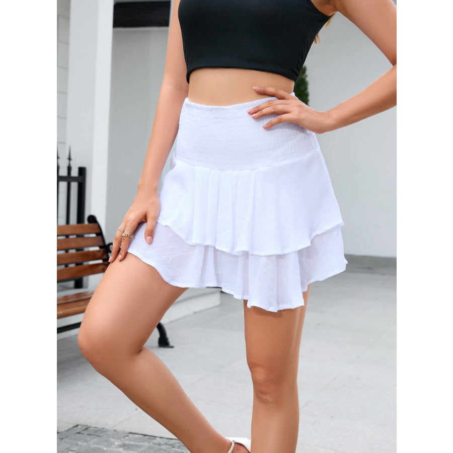 Smocked Layered Mini Skirt Apparel and Accessories