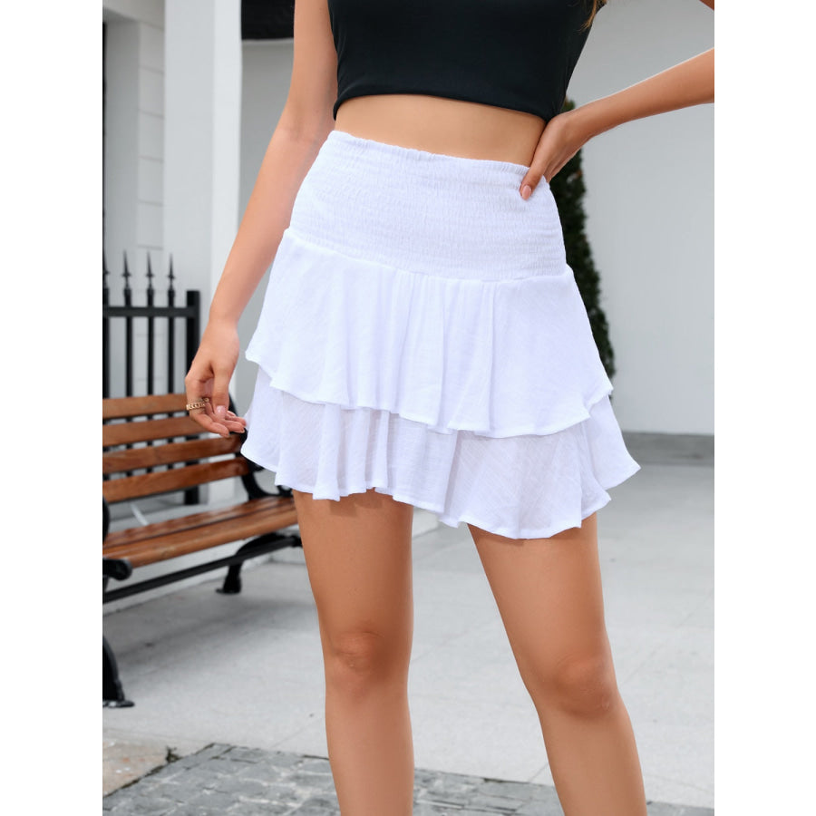 Smocked Layered Mini Skirt White / XS Apparel and Accessories