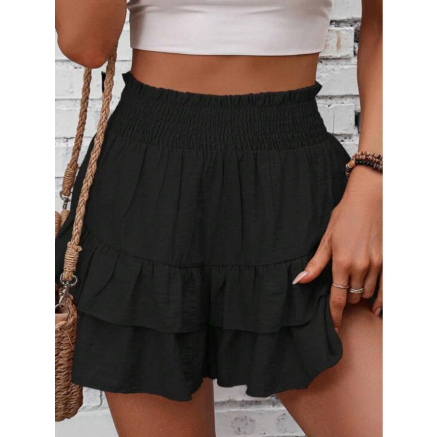 Smocked Layered Shorts Black / S Apparel and Accessories