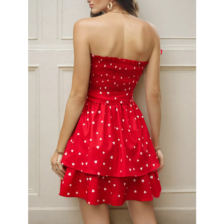 Smocked Layered Tube Mini Dress Deep Red / S Apparel and Accessories