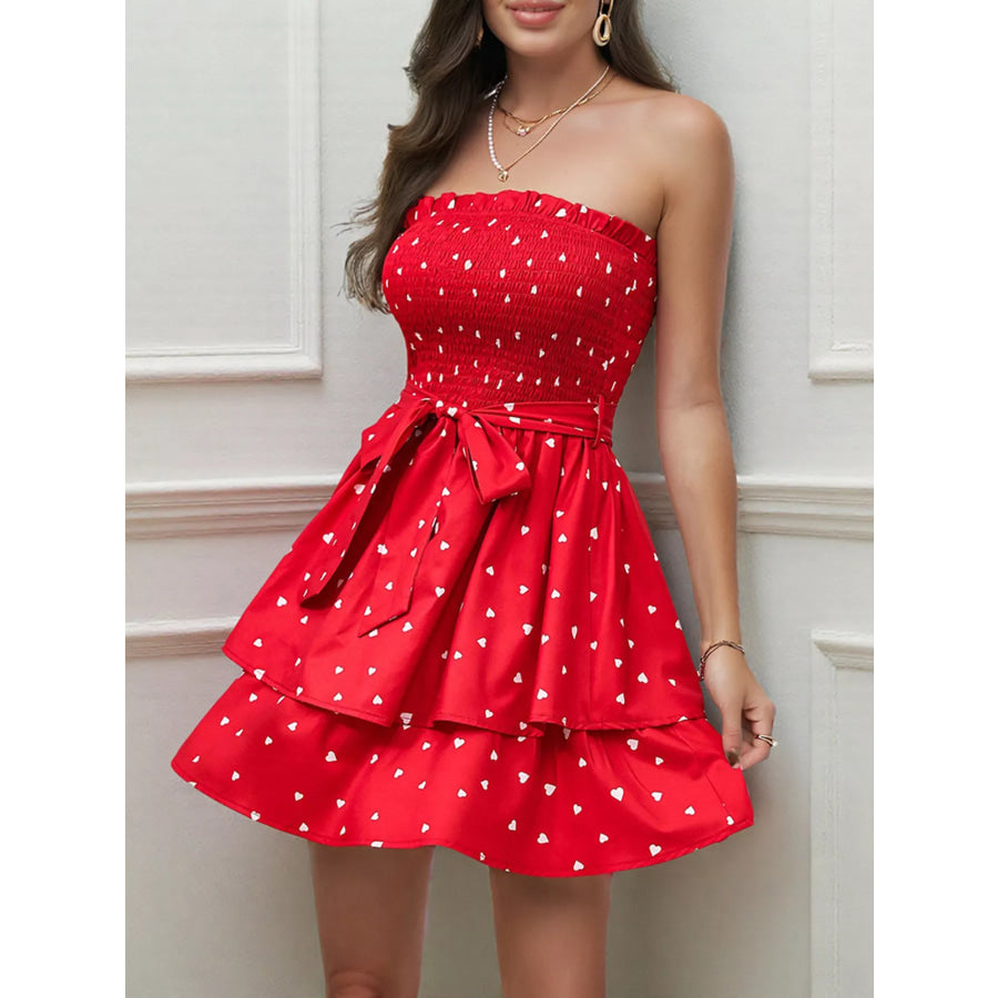 Smocked Layered Tube Mini Dress Deep Red / S Apparel and Accessories