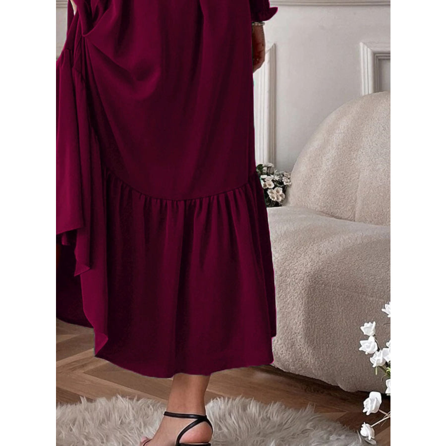 Smocked Long Sleeve Midi Dress Apparel and Accessories