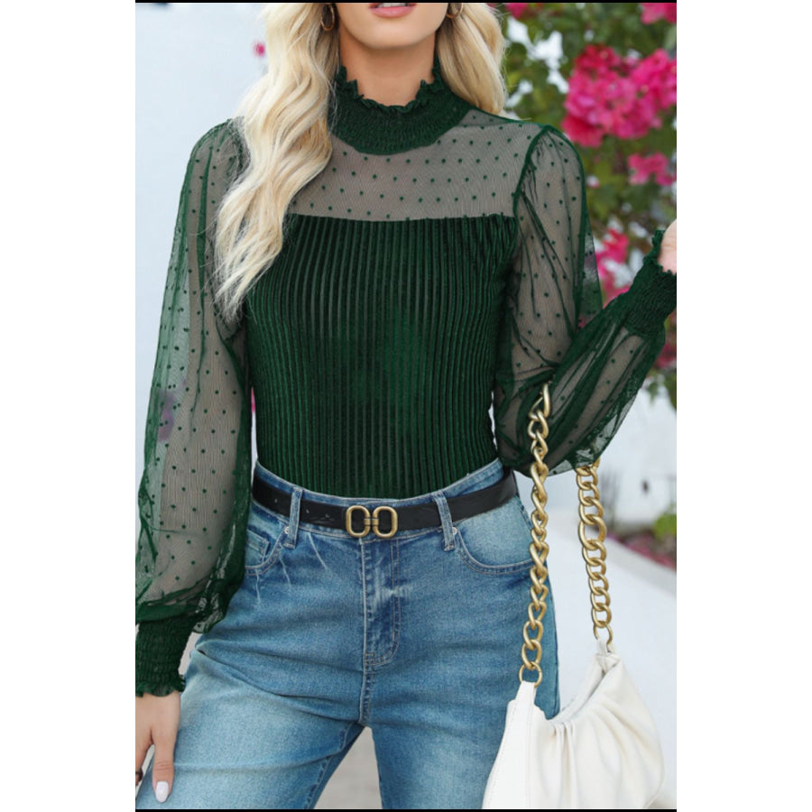 Smocked Mock Neck Long Sleeve Bodysuit Dark Green / S Apparel and Accessories