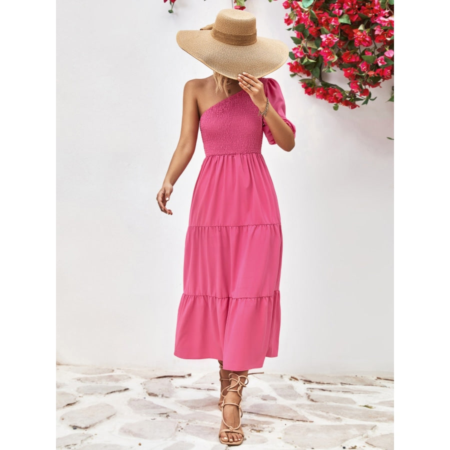 Smocked One-Shoulder Midi Dress