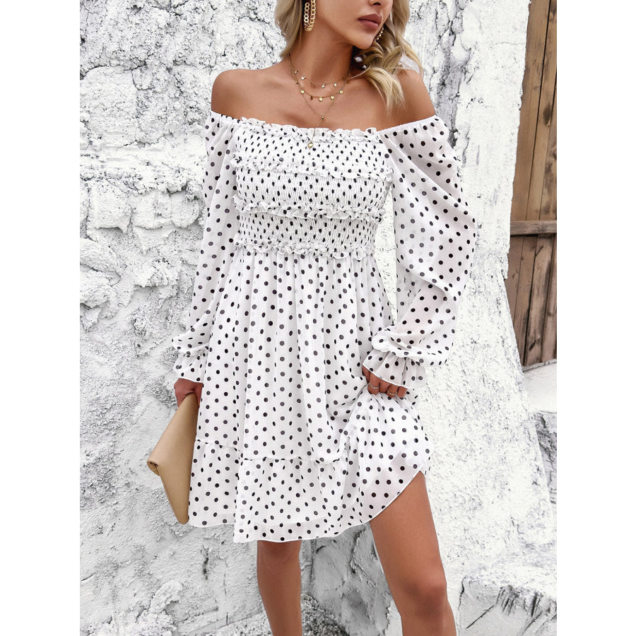 Smocked Polka Dot Long Sleeve Dress Apparel and Accessories