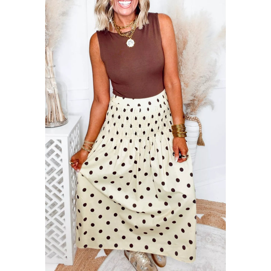 Smocked Polka Dot Maxi Skirt Apparel and Accessories