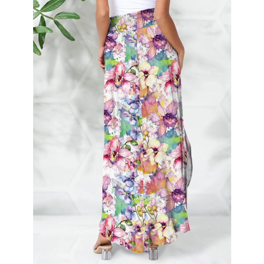 Smocked Printed Elastic Waist Maxi Skirt Apparel and Accessories