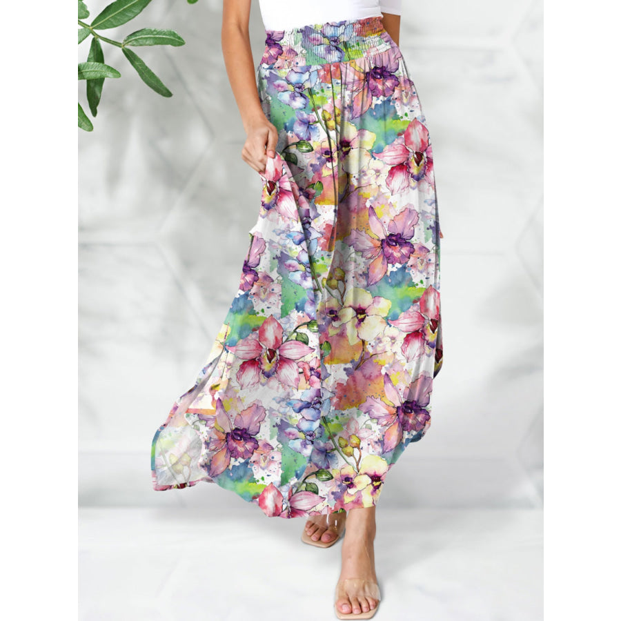 Smocked Printed Elastic Waist Maxi Skirt Multicolor / S Apparel and Accessories