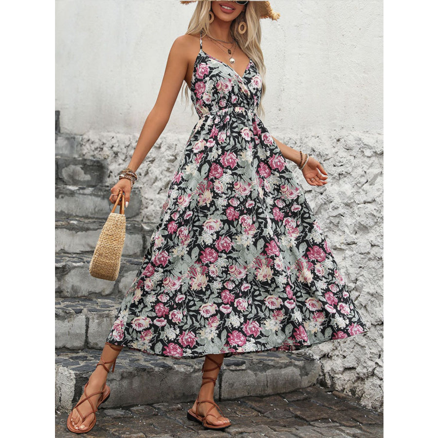 Smocked Printed Halter Neck Midi Dress Multicolor / S Apparel and Accessories