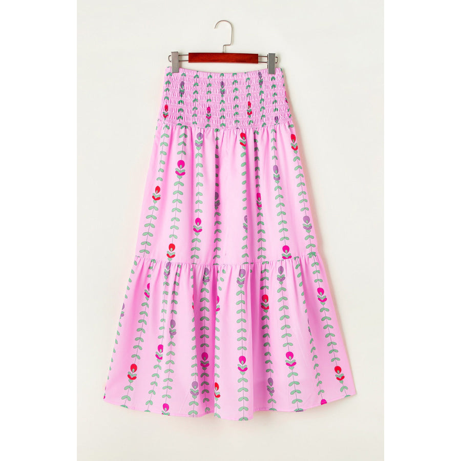 Smocked Printed High Waist Skirt Blush Pink / S Apparel and Accessories