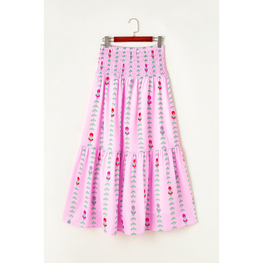 Smocked Printed High Waist Skirt Blush Pink / S Apparel and Accessories