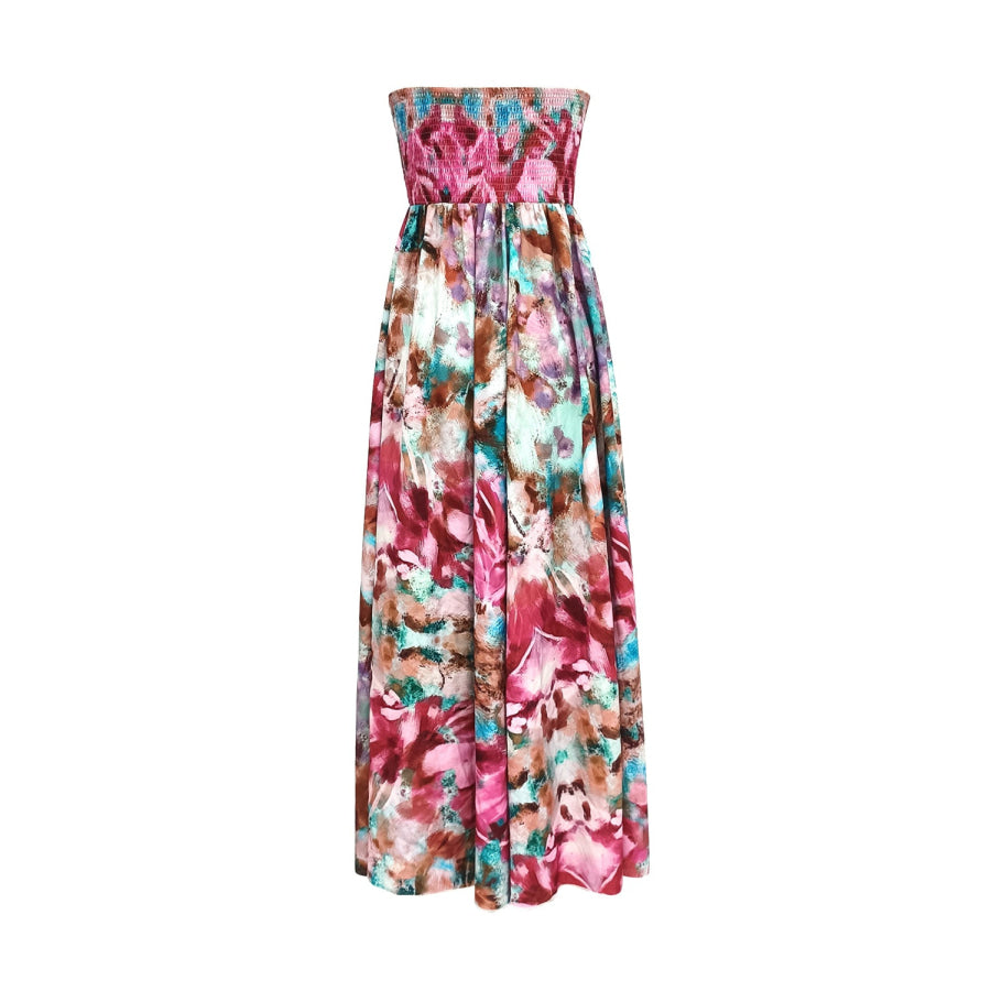 Smocked Printed Sleeveless Maxi Dress Apparel and Accessories