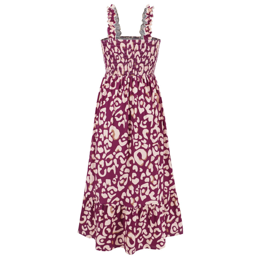 Smocked Printed Square Neck Sleeveless Dress Apparel and Accessories