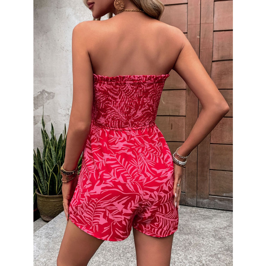 Smocked Printed Tube Romper with Pockets Strawberry / S Apparel and Accessories