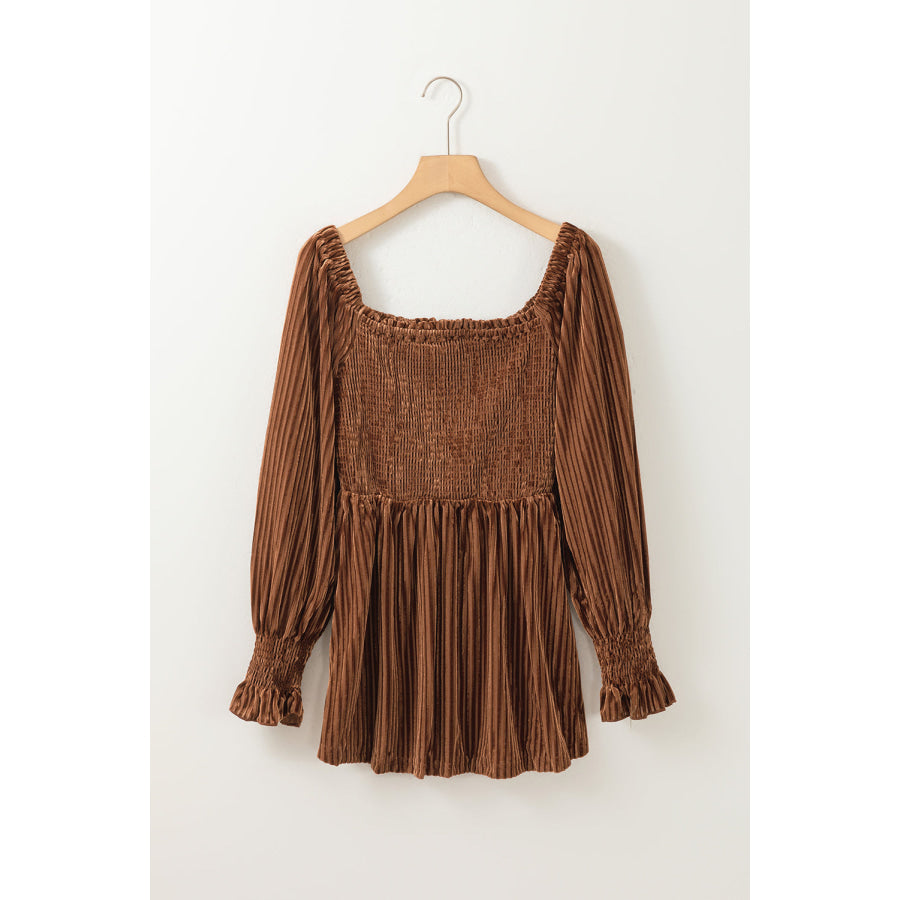 Smocked Ribbed Velvet Babydoll Top Apparel and Accessories