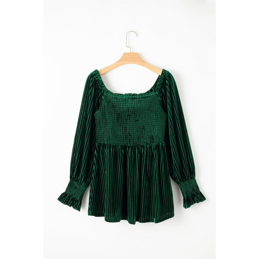 Smocked Ribbed Velvet Babydoll Top Apparel and Accessories