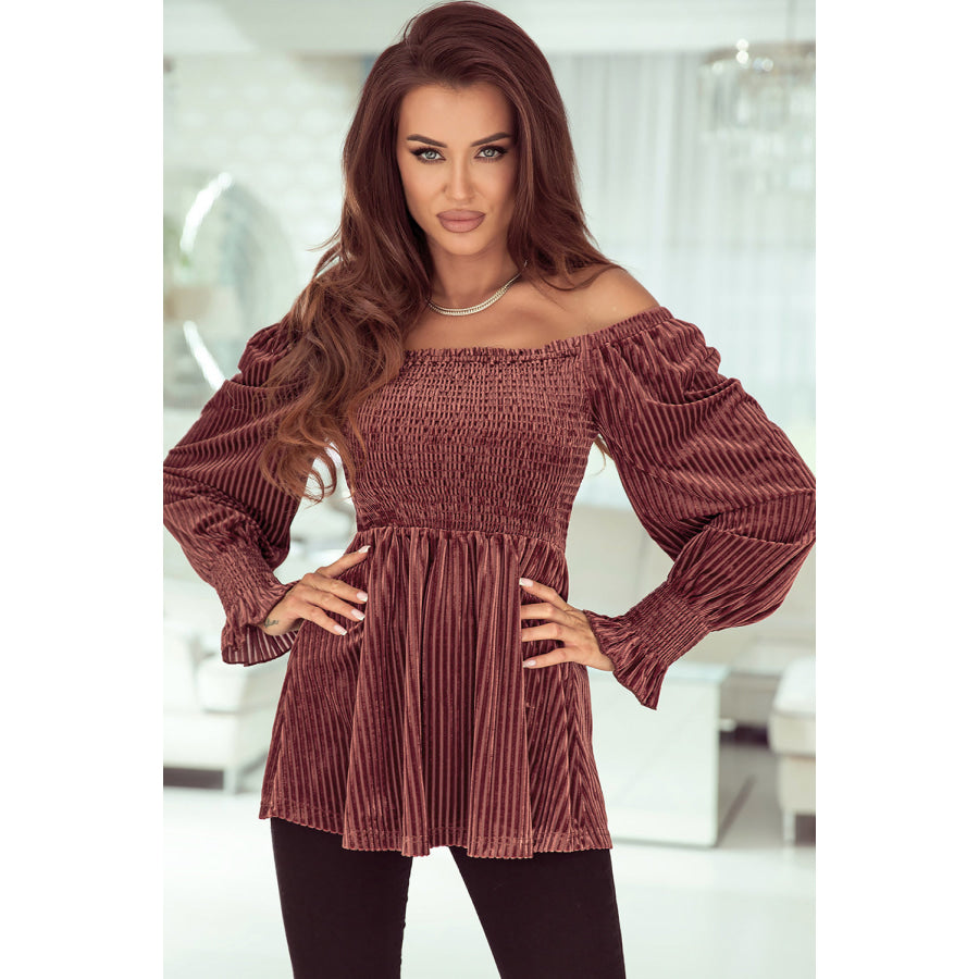 Smocked Ribbed Velvet Babydoll Top Apparel and Accessories