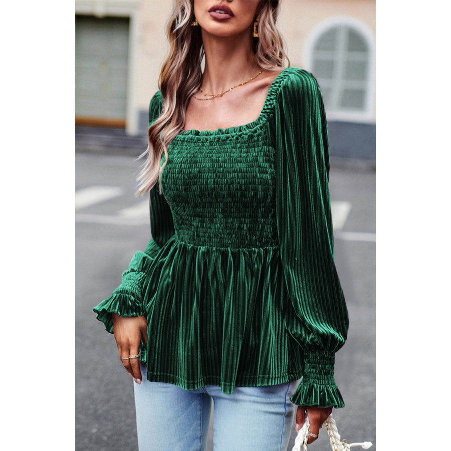 Smocked Ribbed Velvet Babydoll Top Apparel and Accessories