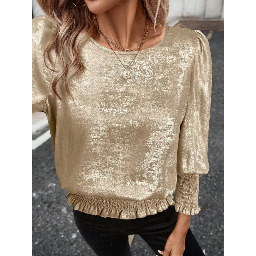 Smocked Round Neck Blouse Apparel and Accessories