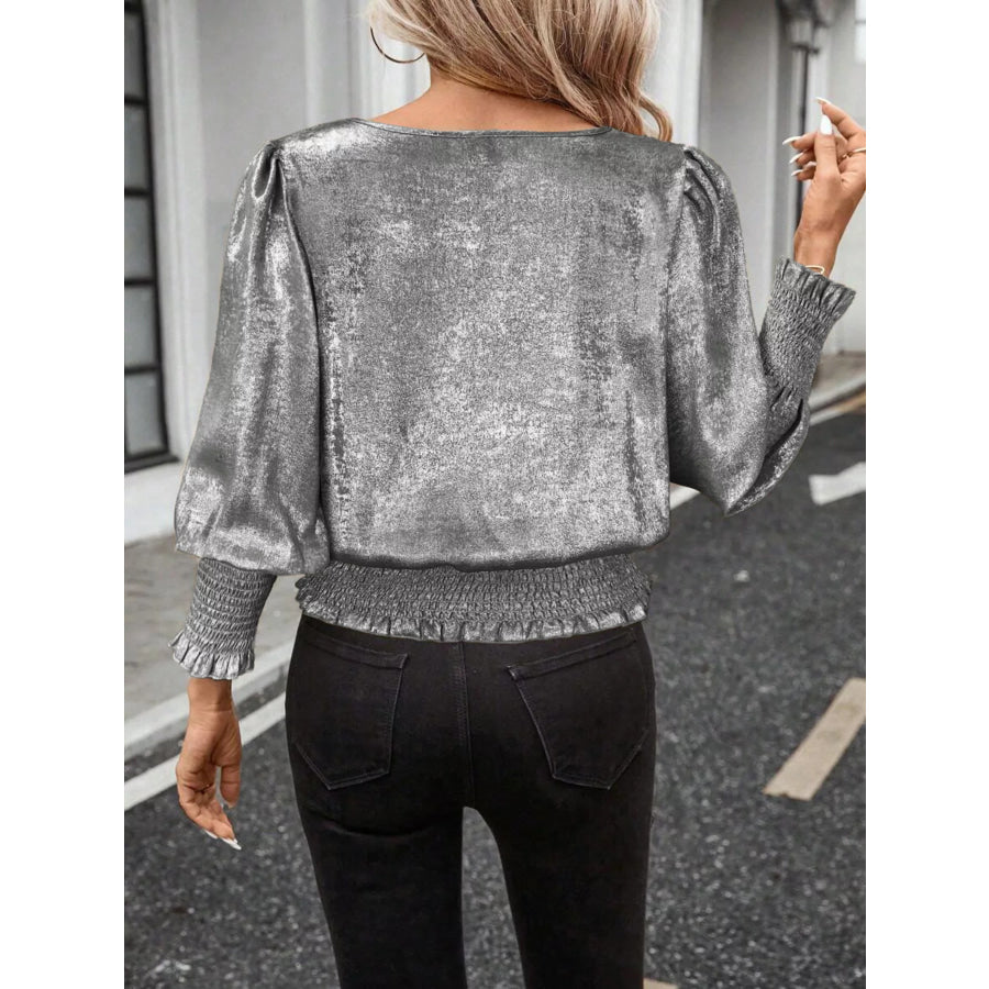 Smocked Round Neck Blouse Apparel and Accessories
