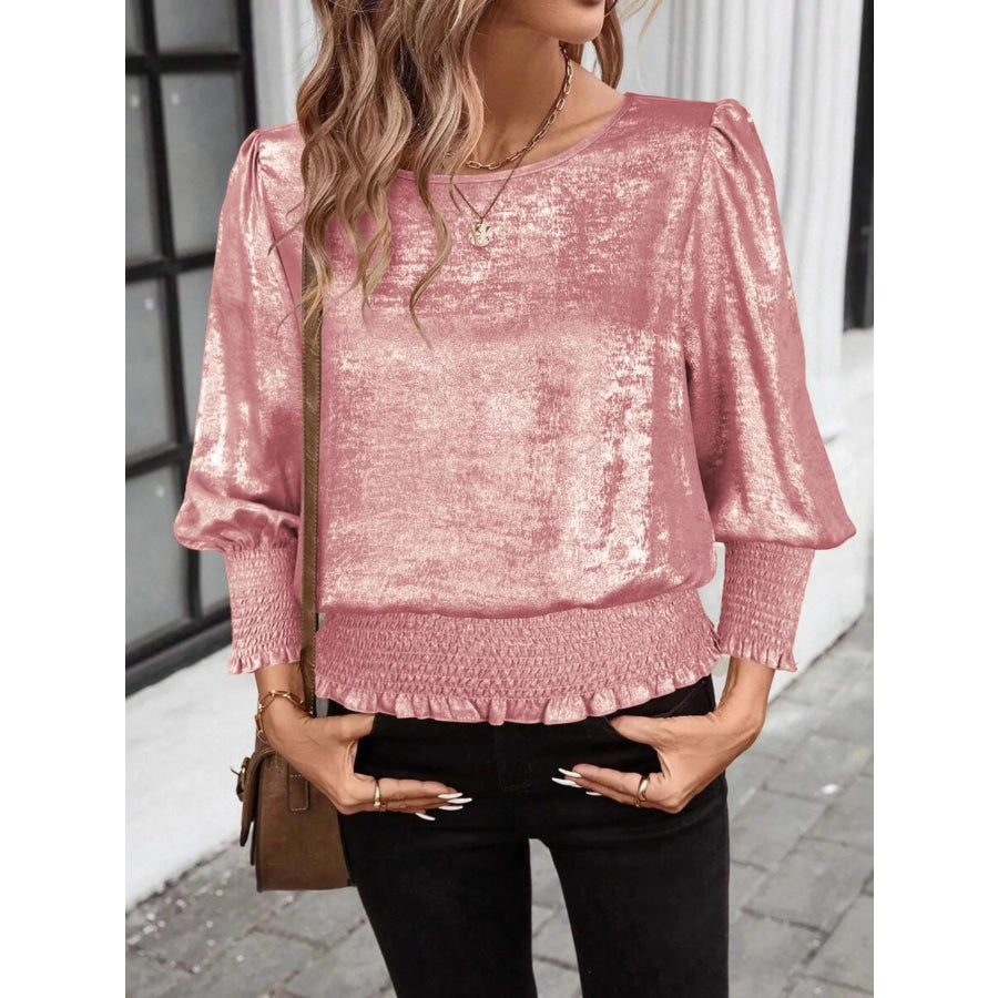 Smocked Round Neck Blouse Apparel and Accessories