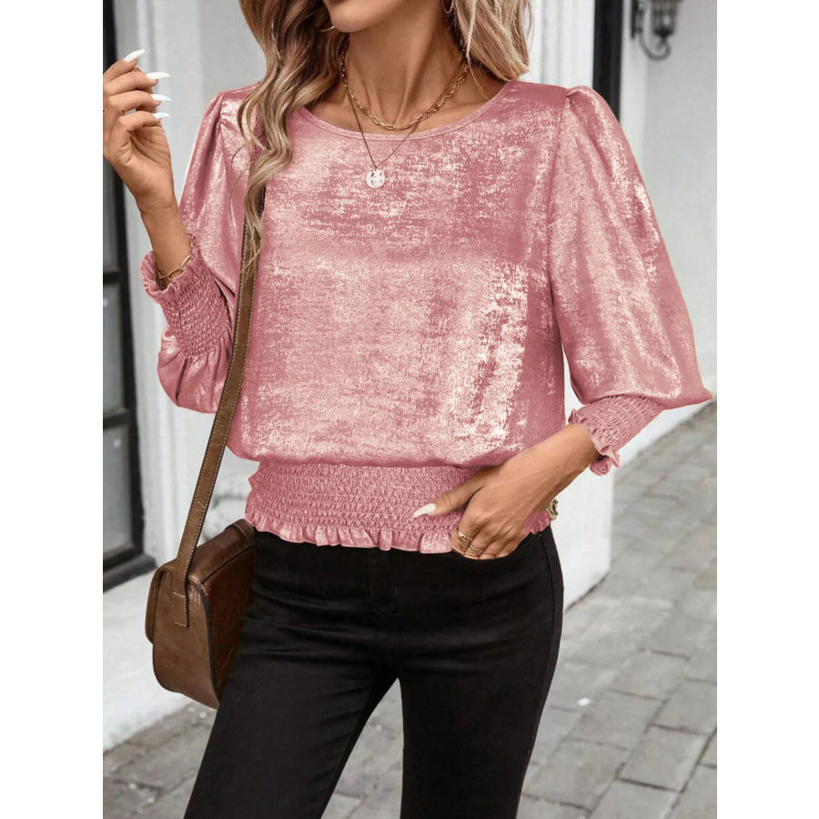 Smocked Round Neck Blouse Apparel and Accessories