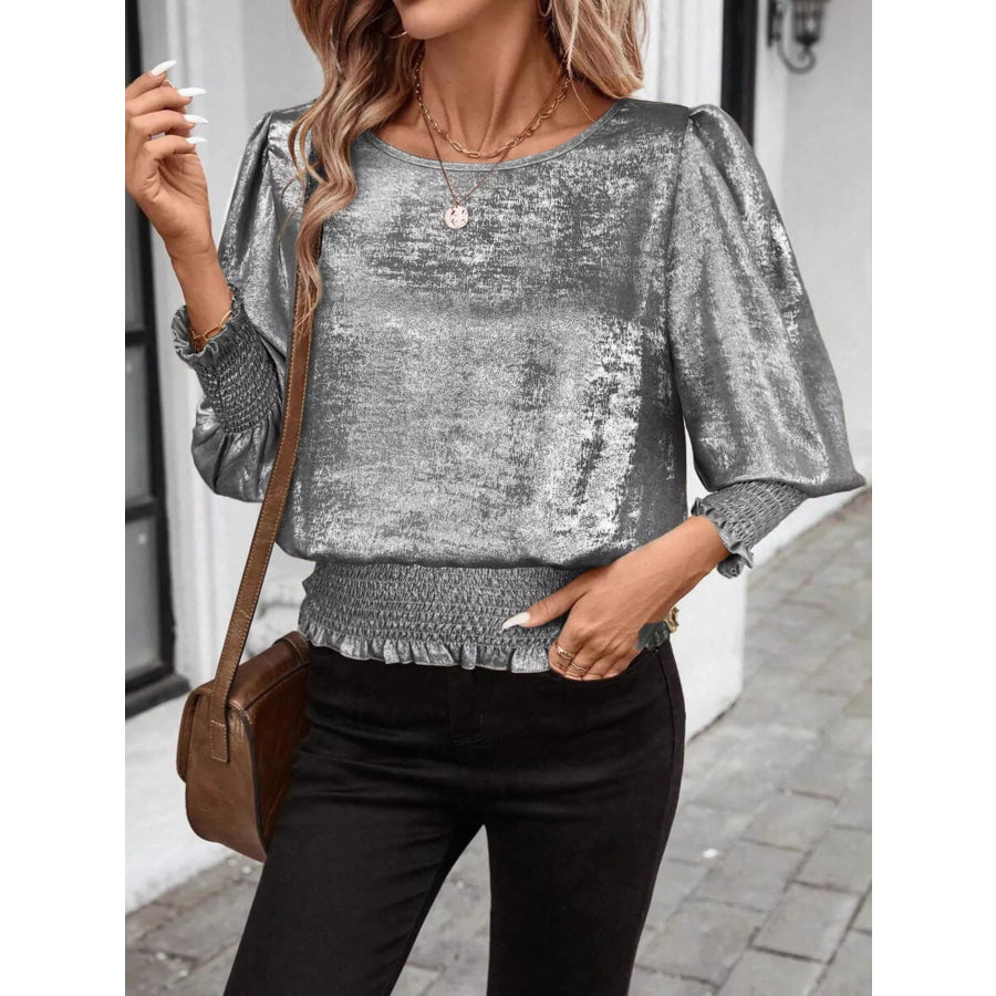 Smocked Round Neck Blouse Apparel and Accessories