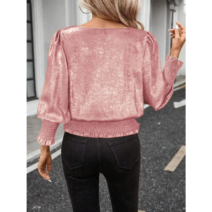 Smocked Round Neck Blouse Apparel and Accessories