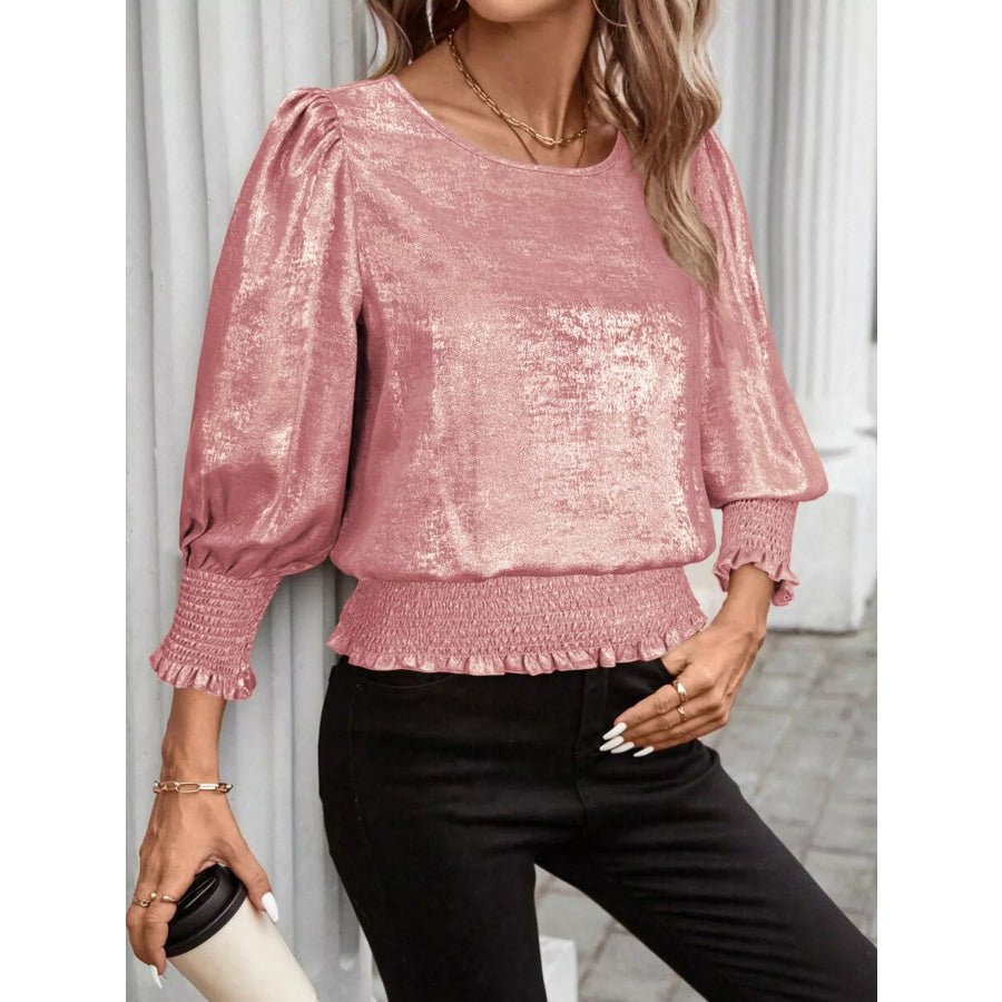 Smocked Round Neck Blouse Apparel and Accessories
