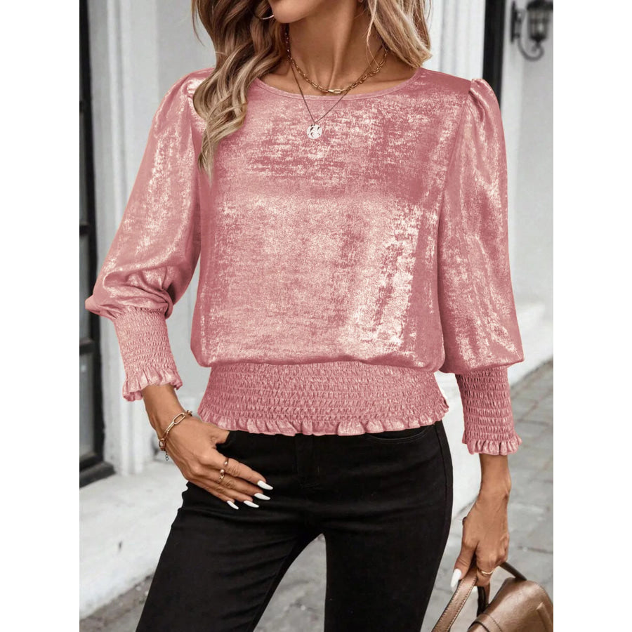 Smocked Round Neck Blouse Dusty Pink / S Apparel and Accessories