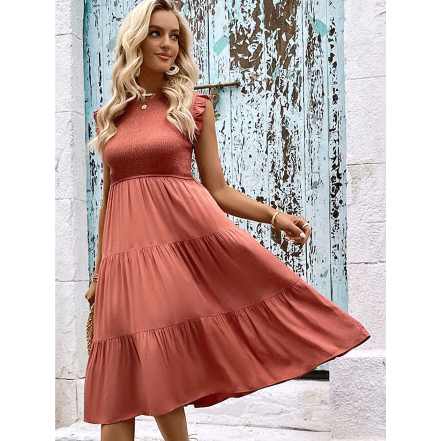 Smocked Round Neck Tiered Dress