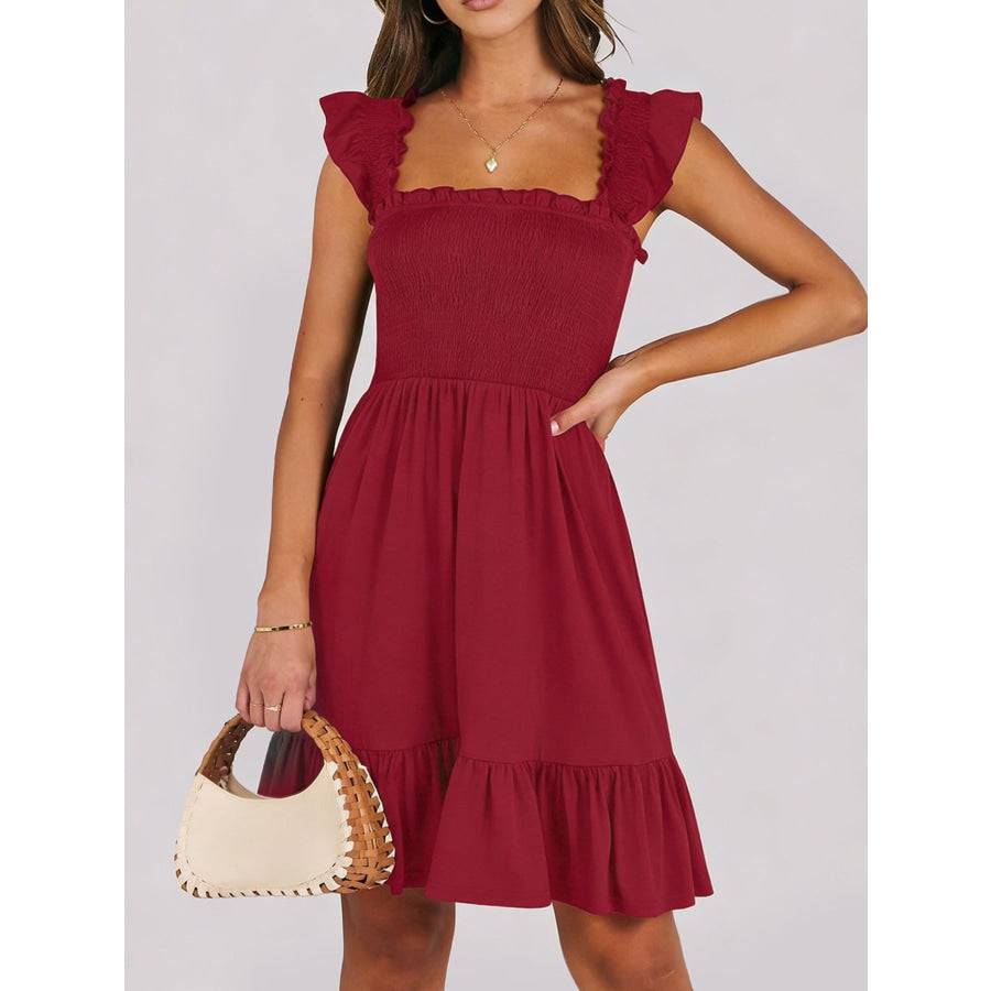 Smocked Ruffle Hem Mini Dress Apparel and Accessories