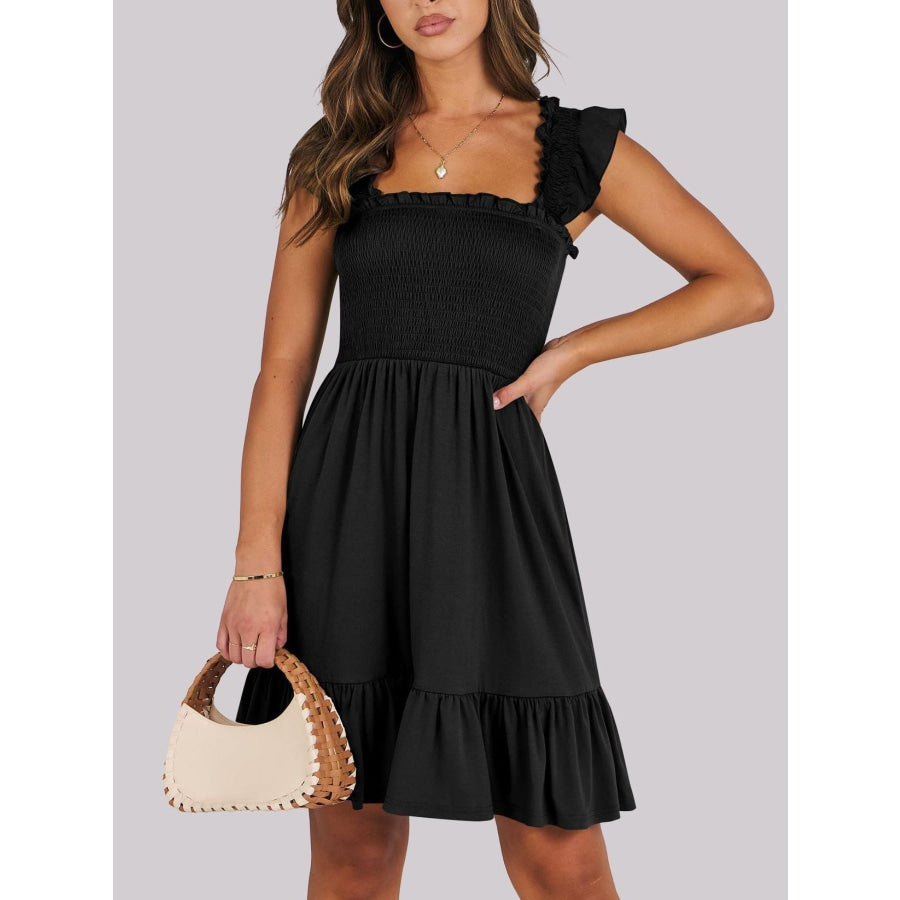 Smocked Ruffle Hem Mini Dress Apparel and Accessories