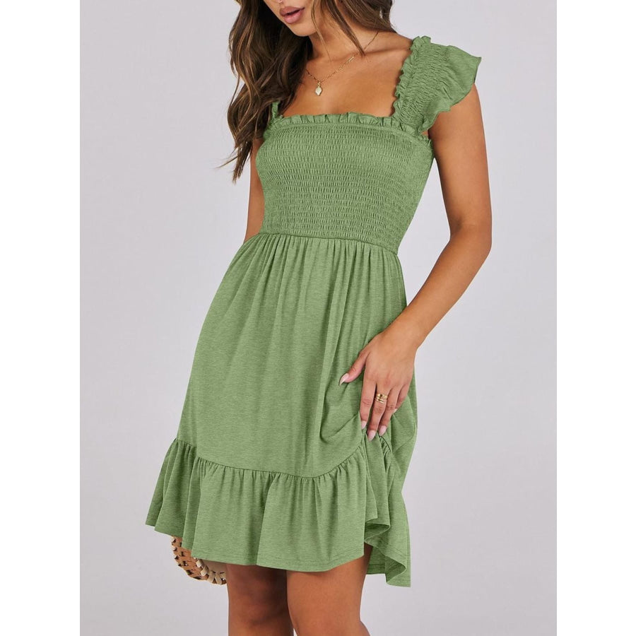 Smocked Ruffle Hem Mini Dress Apparel and Accessories