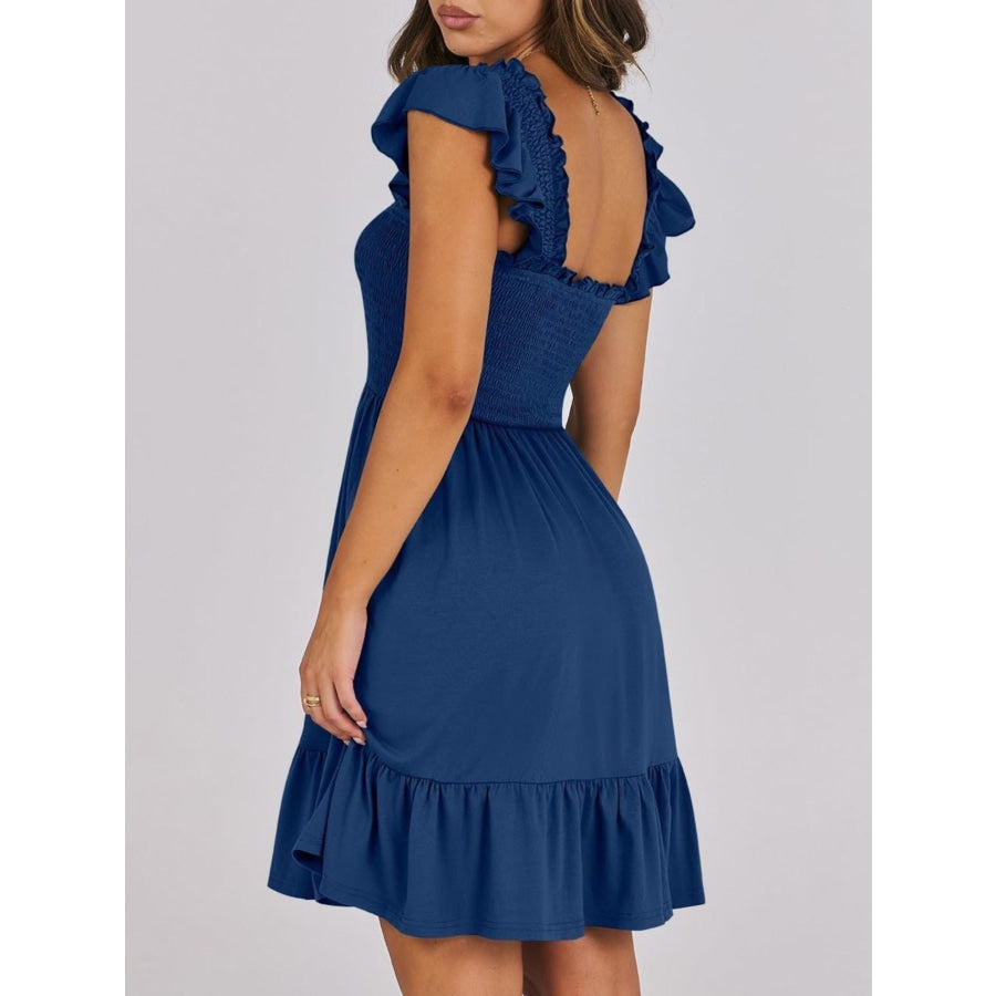Smocked Ruffle Hem Mini Dress Apparel and Accessories