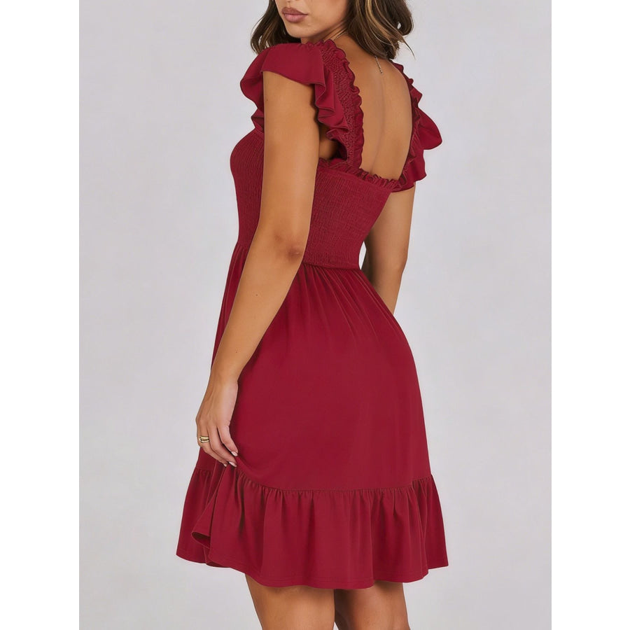Smocked Ruffle Hem Mini Dress Apparel and Accessories