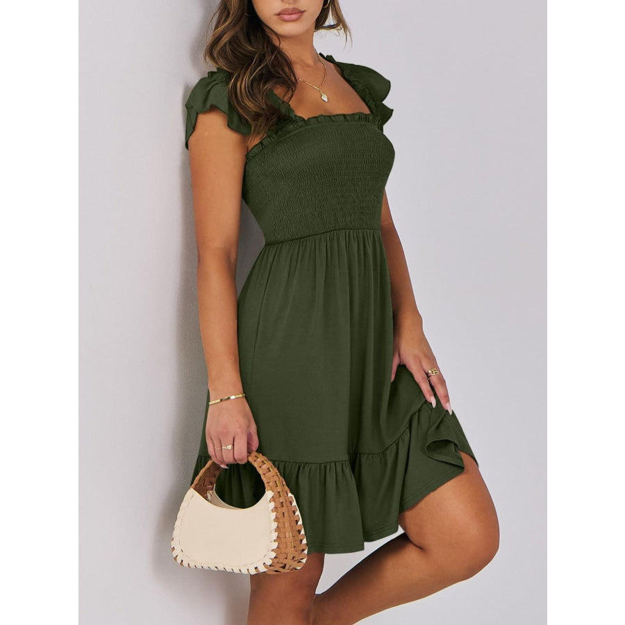 Smocked Ruffle Hem Mini Dress Apparel and Accessories
